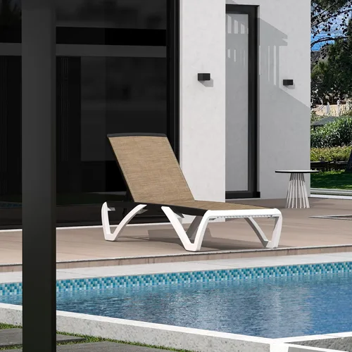 Vista 3 de Domi - Tumbona de aluminio para exteriores con respaldo ajustable, para playa, patio, balcón, piscina (1 silla marrón)