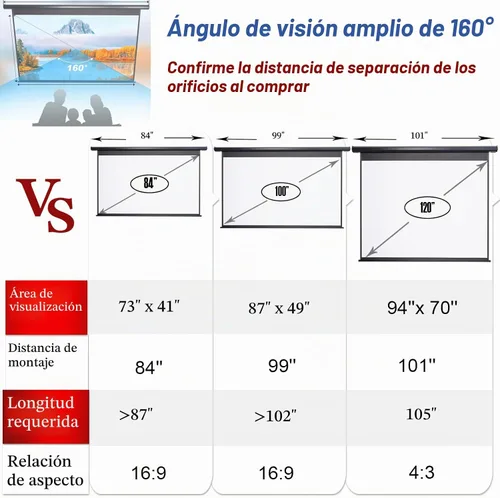 Vista 2 de Pantalla de proyector motorizada desplegable de 100 pulgadas 16:9 HD, pantalla de proyector automática con control remoto, pantalla de proyección