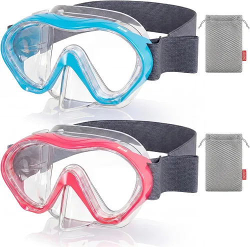 Vista 12 de Aegend Paquete de 2 gafas de natación para niños con cubierta de nariz para niños de 3 a 15 años, correa de tela tejida, antivaho 180° visión clara