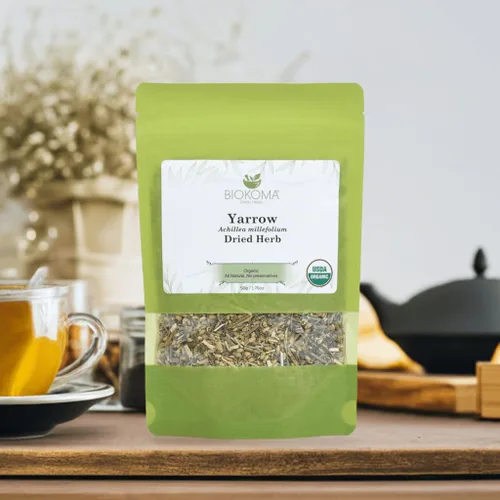 Vista 4 de Biokoma Hierba seca orgánica de milenrama, 1.76 oz, 1.76 onzas, seca suelta Achillea Millefolium digestión de la piel, apoyo para la salud