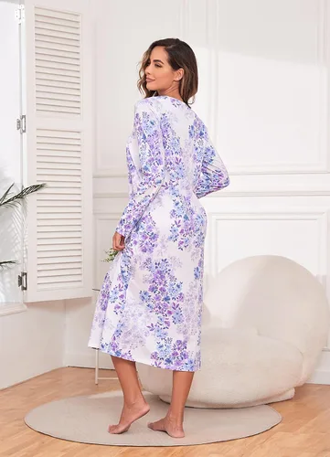 Vista 4 de QRRLUEN Camisón largo de algodón para mujer, ropa de dormir de manga larga, vestido de noche suave y cómodo