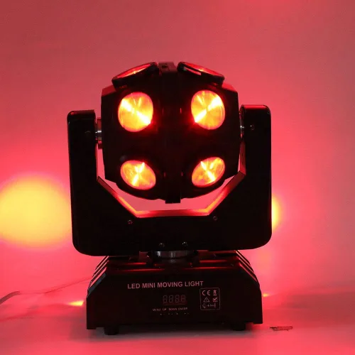 Vista 7 de Luz LED de cabeza móvil de 150 W, 4 en 1, RGBW, 12 luces LED de escenario giratorias, DMX512, activadas por sonido, luces de haz de DJ, luz