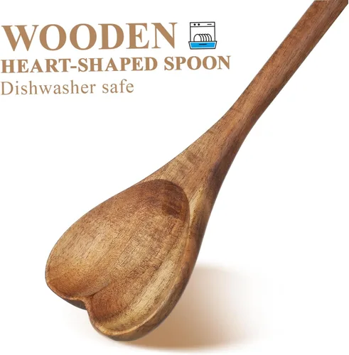 Vista 5 de PRETYZOOM Cuchara para pastel Cuchara de madera Cuchara de sopa pequeña Cuchara de madera Cuchara de mesa para servir Cuchara de San Valentín