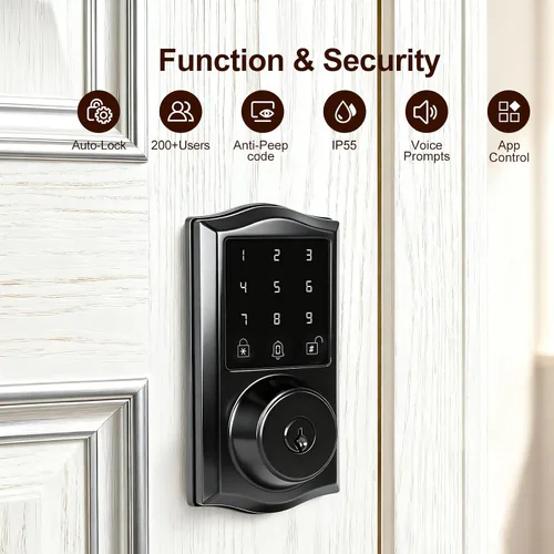 Vista 6 de Cerradura inteligente para puerta de entrada sin llave con control de aplicación, cerrojo electrónico de teclado con pantalla táctil con timbre
