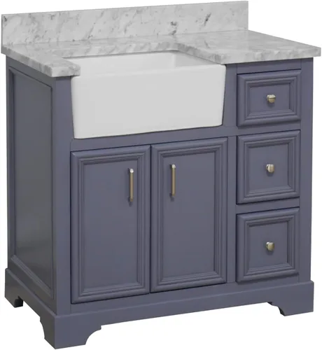 Vista 10 de Kitchen Bath Collection Zelda - Mueble de granja de 36 pulgadas (carrara/chocolate): incluye gabinete de chocolate con encimera de mármol italiano
