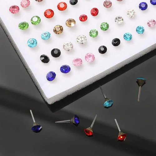 Vista 4 de Juego de 100 pareslote de aretes de cristal geométricos de flores de frutas coloridas para mujeres y niñas, aretes de plástico, regalos de joyería