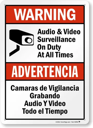 Vista 16 de SmartSign Paquete de 2 señales "Advertencia: Vigilancia de Audio y Video en Servicio en Todo Momento" Bilingüe - 7" x 10", Aluminio Metalizado