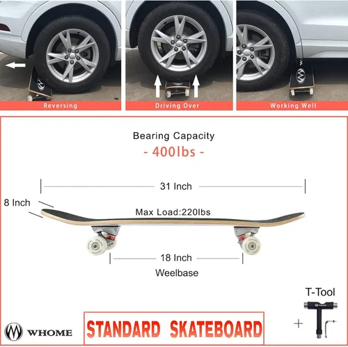 Vista 2 de WHOME Pro - Patineta completa para adultos, jóvenes y niños principiantes, de 31 pulgadas, doble patada, cóncava, 8 capas de arce duro alpino
