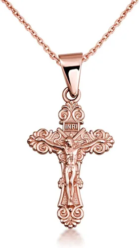 Vista 6 de 10K/14K Yellow, Rose, or White Gold 1" Floral INRI Crucifix Jesus Cross Necklace A. Oro amarillo