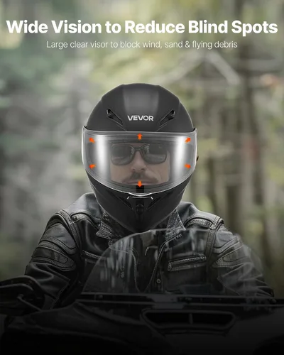 Vista 4 de VEVOR Casco de motocicleta aprobado por DOT, casco de motocross para adultos con visera transparente grande, cómodo para carreras de motocicleta