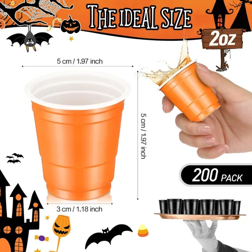 Vista 2 de Yinkin 150 vasos de chupito de Halloween, mini vasos desechables de 2 onzas para suministros de fiesta de Halloween, despedida de soltera