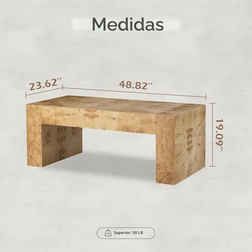 Vista 2 de COZAYH Mesa de café moderna de madera con acabado en buril, patas gruesas, mesa central rectangular para sala de estar, diseño elegante