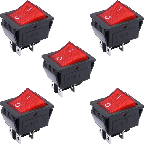 Vista 5 de Taiss 5 interruptores basculantes DPST ON/OFF de 4 pines 2 posiciones 16A 250VAC/20A 125VAC con luz roja iluminada interruptor de palanca basculante