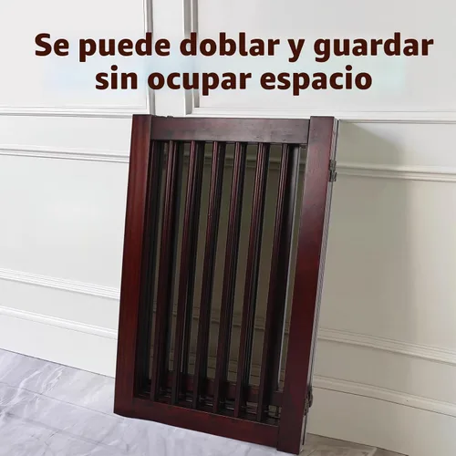 Vista 4 de Puerta de madera independiente para mascotas, puerta para mascotas para perros, valla de madera de 4 paneles de 29.5 pulgadas con 2 soportes, puerta