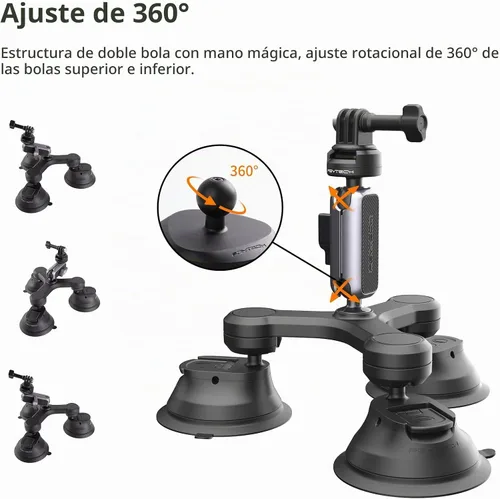 Vista 3 de PGYTECH CapLock - Soporte de triple succión compatible con DJI OSMO Action 4/3/2, Gopro Hero 11/10/9/8 con adaptador de rosca estándar de 1/4"-20