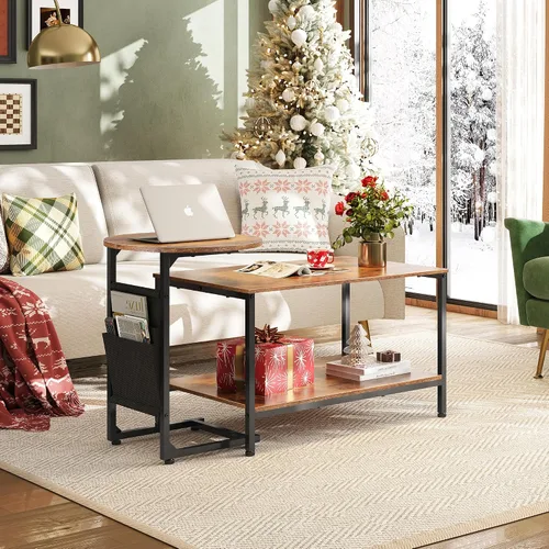 Vista 2 de WLIVE Mesa de Centro, Mesas de Centro Pequeñas de 31.3" y 18.7" para Sala de Estar, Juego de Mesa Central Moderna y Mesa Auxiliar con Bolsa Lateral