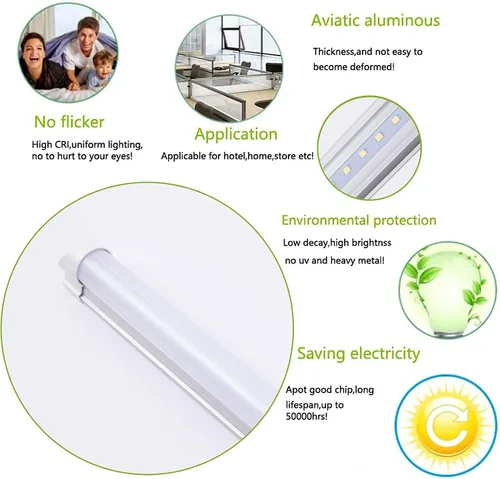 Vista 5 de Paquete de 6 lámparas LED T8 de 4 pies para tienda, 24 W, 4 pies, tubo integrado, cubierta lechosa de 6000 K, luz diurna de una sola tira