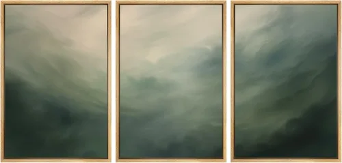 Vista 275 de SIGNWIN Lienzo enmarcado para pared, juego de arte neutro de bosque brumoso, ilustraciones en tono tierra, arte moderno, decorativo, bohemio