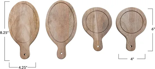 Vista 4 de Creative Co-Op Mini tablas de madera para servir con asas, juego de 4, 2 estilos