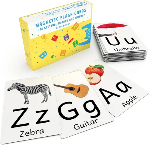 Vista 7 de Attractivia Tarjetas Magnéticas de Letras Grandes del Alfabeto ABC - 52 Letras Resistentes Grandes en Mayúscula y Minúscula, Negro - para Maestros