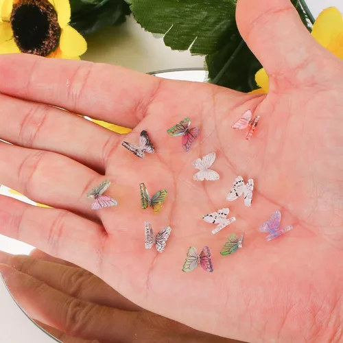 Vista 2 de 50 piezas de mini mariposas para manualidades, miniaturas de casa de muñecas, mini cosas de resina, mini mariposas diminutas para jardín de hadas
