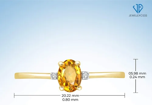 Vista 5 de JEWELEXCESS Citrine November Birthstone Jewelry 0.40 Carat Citrine 14K gold over Silver Ring Jewelry with White Diamond Accent Gemstone Rings with
