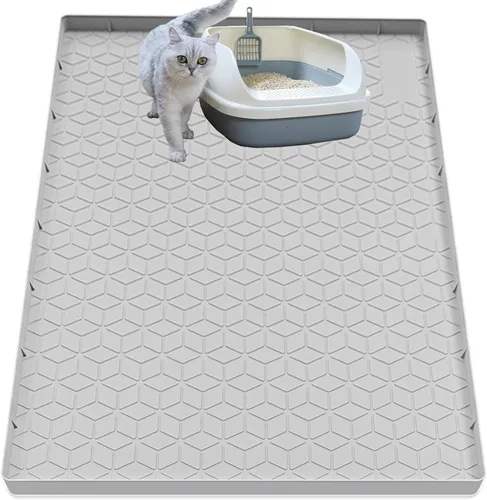 Vista 17 de Alfombra para Arena de Gatos, Alfombra de Silicona Grande para Caja de Arena - 28 x 22 pulgadas, Impermeable y Antideslizante, Duradero y Fácil