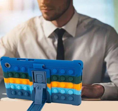 Vista 3 de Funda de silicona para tablet con soporte, correa para el hombro, lápiz capacitivo, funda suave compatible con Lenovo Tab One/K9 de 8.7 pulgadas