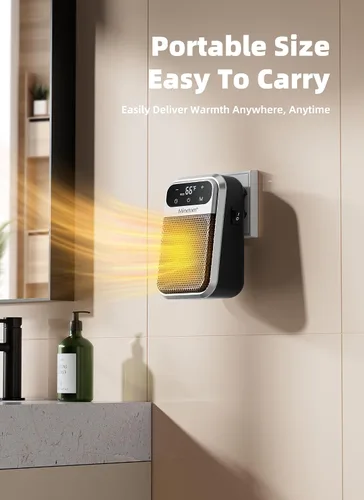 Vista 2 de Minetom Calentador de espacio portátil enchufable, calentador de pared pequeño de 800 W para uso en interiores, control remoto, temporizador de 12