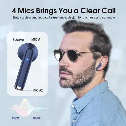 Vista 2 de OYIB Auriculares inalámbricos, auriculares Bluetooth 5.3 con 4 micrófonos ENC Clear Call, auriculares Bluetooth con control táctil, sonido estéreo