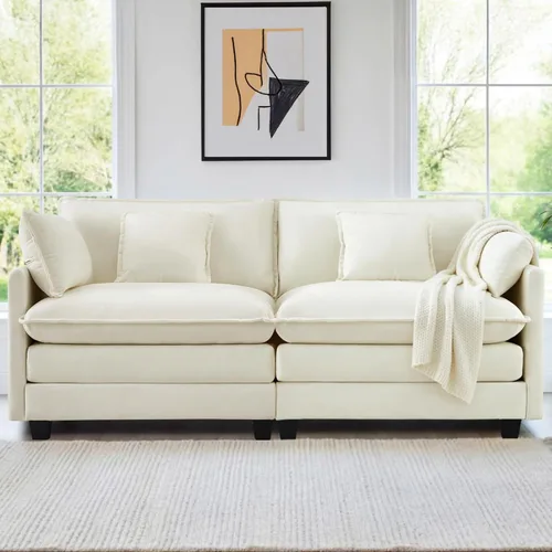 Vista 14 de KISLOT Sofá modular modular de gran tamaño de 74.4 pulgadas con 4 almohadas Sofá nube, cojines dobles, asientos profundos, sala de estar Arena