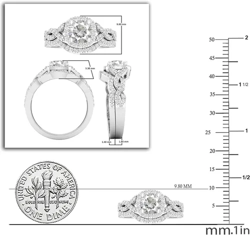 Vista 4 de Dazzlingrock Collection Juego de anillos de boda redondos de 0.228 in creados en laboratorio y diamantes blancos naturales para mujer