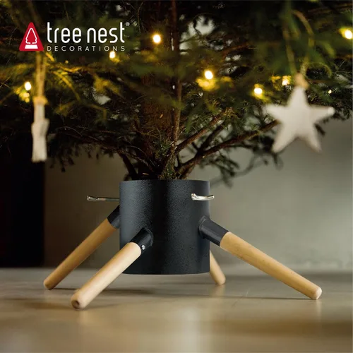 Vista 2 de Tree Nest Base de Soporte para Árbol de Navidad Xmas Soporte Moderno de Metal para Árbol Real de 10 pies Decoración de Árbol Xmas (Familia, Negro)