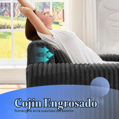 Vista 4 de Hobestluk Sofá Individual de Espuma Sillón Sofá para Espacios Pequeños Sofás Cómodos con Funda Extraíble Sofá Peludo con Almohadas para Sala de Negro
