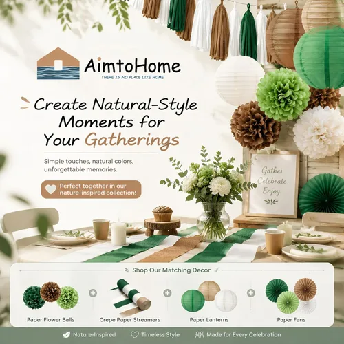 Vista 7 de Green Brown White Tissue Paper Tassel Garland, 15PCS Banner Green Coffee Brown