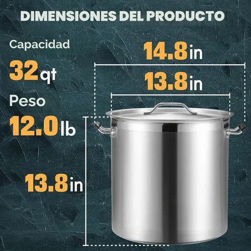 Vista 2 de CURTA Olla resistente de 32 cuartos de galón con tapa, listado NSF, lista para inducción, base revestida de 3 capas, olla de cocina de acero