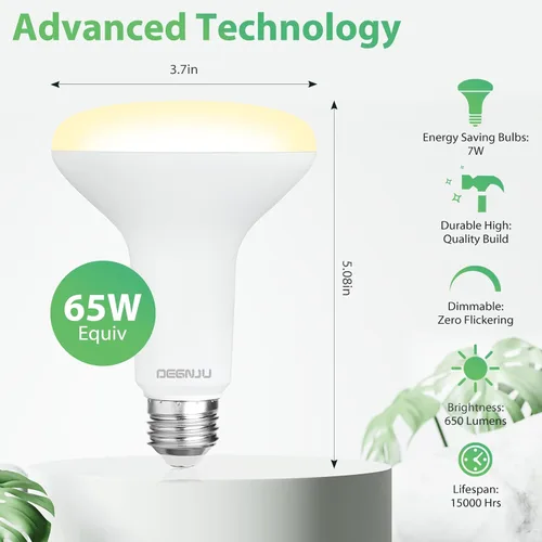 Vista 8 de DEGNJU Paquete de 6 bombillas LED empotradas BR30, bombillas de inundación regulables para interiores, CRI80 7 W, equivalente a 65 W, 2700 K, blanco