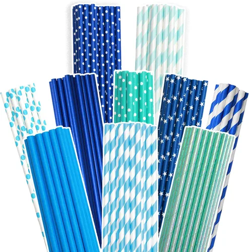 Vista 13 de qiqee Pajitas de papel negro, 150 pajitas desechables a granel (10 patrones negros, biodegradables, desechables, 7.75 x 0.25 pulgadas)