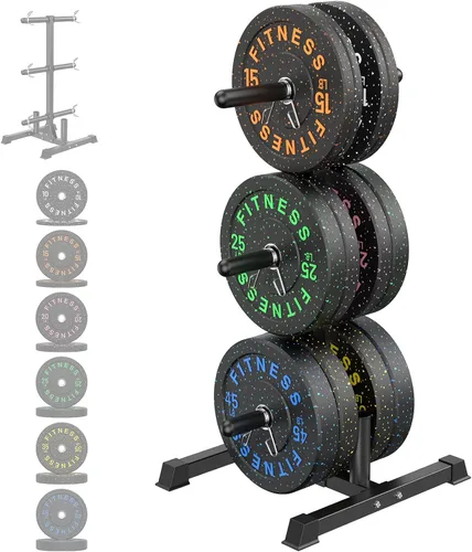 Vista 15 de Olympic Barbell Set, 2-Inch Bumper Plates with Weight Plate Rack Colored Crumb Rubber Weight Plates for Weight Lifting & Strength Training, 90–530
