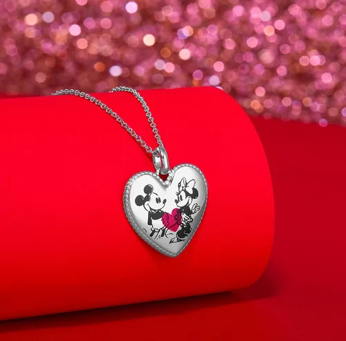 Vista 3 de Disney Mickey Mouse and Minnie Mouse - Collar clásico con colgante de corazón chapado en plata 18 pulgadas