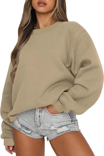 Vista 17 de midelxp Sudaderas de gran tamaño con cuello redondo para mujer, forro polar suave, manga larga, casual, cómodas, lindas sudaderas con capucha