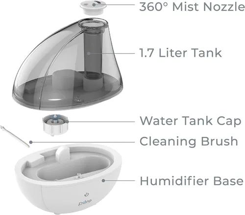 Vista 7 de MistAire humidificador ultrasónico de vapor frío. Unidad humidificadora premium con funcionamiento silencioso y función de luz nocturna