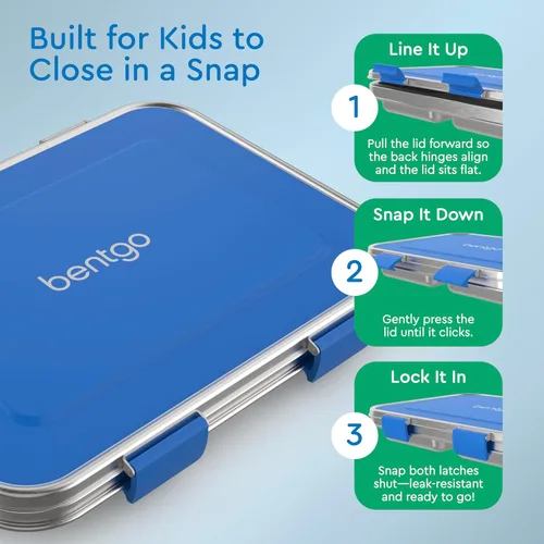 Vista 4 de Bentgo Kids - Lonchera de acero inoxidable resistente a derrames para niños, de 3 compartimentos con contenedor de silicona adicional, duradera