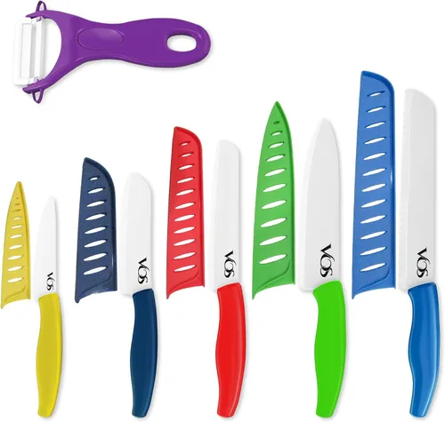 Vista 18 de Vos Juego de cuchillos de cerámica con pelador, juego de cuchillos de cerámica para cocina, juego de cuchillos de cocina ultra afilados con fundas