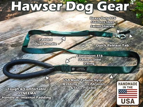 Vista 5 de Correa de perro resistente de 6 pies – Broche de liberación rápida, mango Dyneema, impermeable, 316 inoxidable, hecho a mano en Estados Unidos Negro