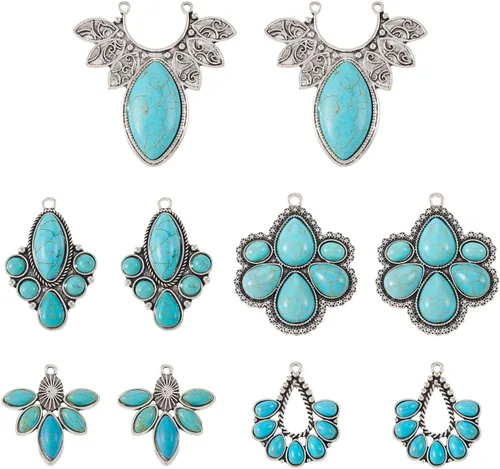 Vista 9 de 16 dijes de piedra turquesa de 8 estilos, estilo tibetano, vintage, bohemios, curativos, piedras preciosas colgantes grandes, joyería occidental
