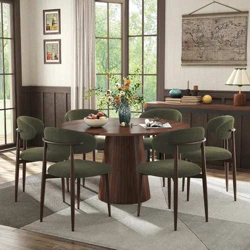 Vista 9 de Black Round Dining Table Set for 4, 47 In Kitchen Table with 4 Fabric Chair