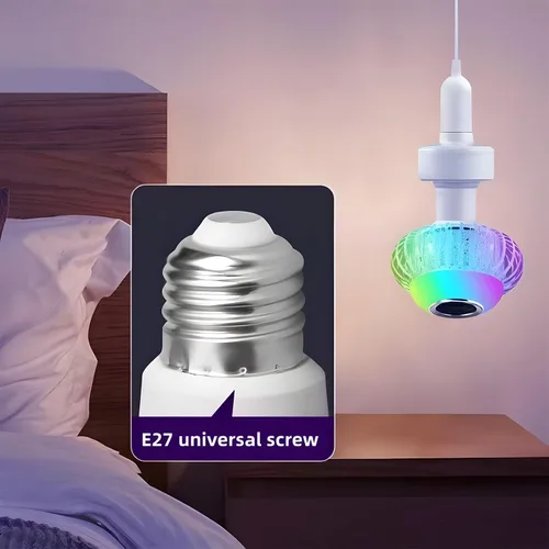 Vista 6 de Bombilla de música RGB Bluetooth, con altavoz Bluetooth integrado, base E27, bombilla inteligente inalámbrica, control remoto, blanco, colores RGB