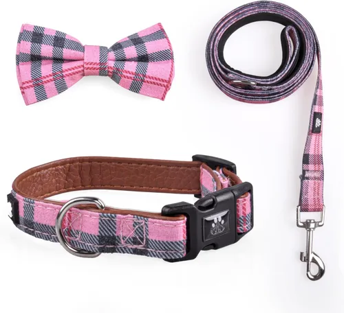 Vista 6 de IVY&LANE Juego de collar y correa reflectante para perro, collares de perro acolchados de neopreno ajustable para cachorros, collar de nailon