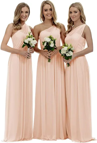 Vista 3 de Vestido de dama de honor de un hombro para mujer, plisado, de gasa, formal, vestido de noche